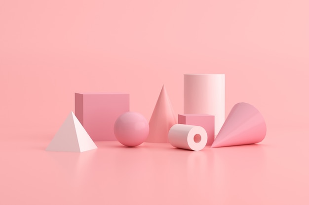 3D-weergave van meetkunde-object op roze achtergrond, minimaal concept.