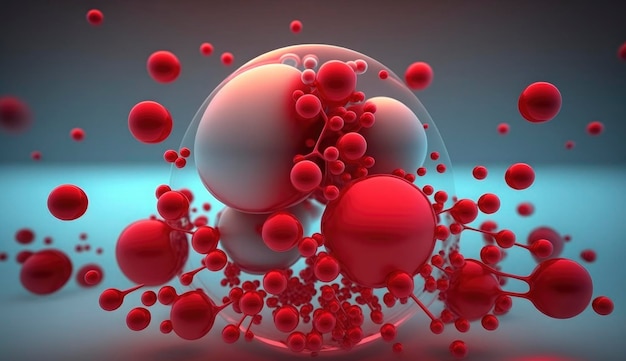 3D-weergave van menselijke cel of embryonale stamcel Rode kankercellen Rood virus Virus of bacteriecellen Menselijke kankercel 3D illustratie van T-cellen of kankercellen Ai genereren