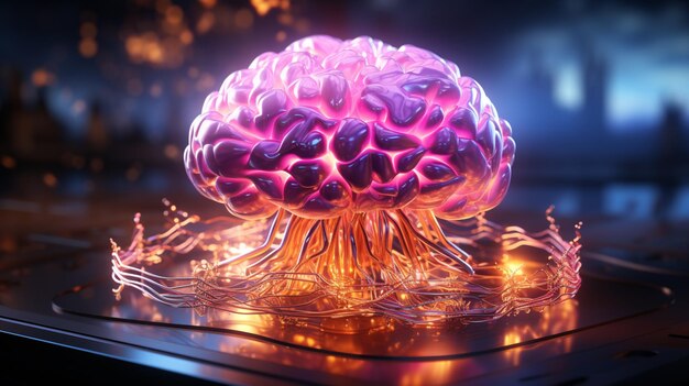 3D-weergave van menselijke hersenen illustratie van model neonlicht effect