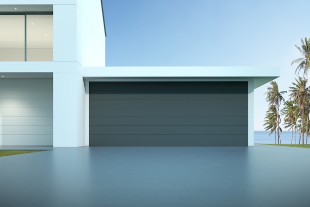 3d-weergave van moderne luxe woning met garage