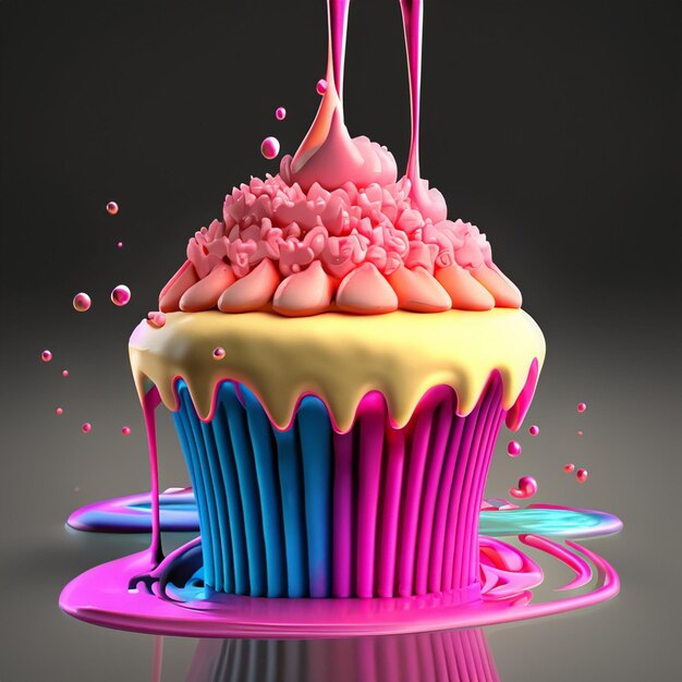 3D-weergave van multi zachte gekleurde cupcake colfi watersmelting