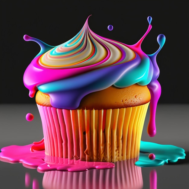 3D-weergave van multi zachte gekleurde cupcake colfi watersmelting