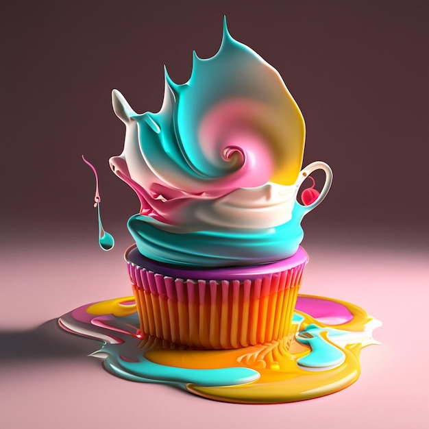 3D-weergave van multi zachte gekleurde cupcake colfi watersmelting