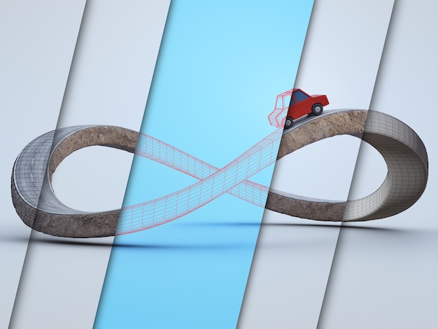 3D-weergave van oneindigheidssymbool weg in avontuur route concept