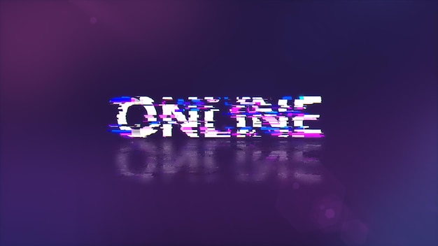 3D-weergave van online tekst met schermeffecten van technologische storingen