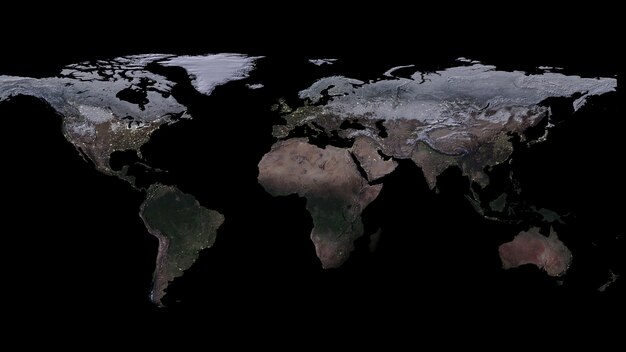 3D-weergave van planeet aarde kaart met continenten en oceanen