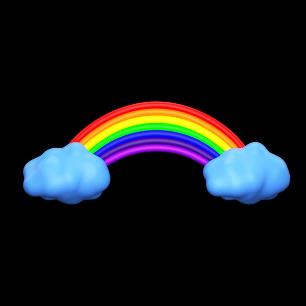 3D-weergave van regenboog met wolkenelement op zwarte achtergrond