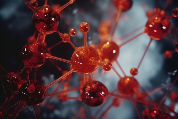 3D-weergave van rode moleculen op een zwarte achtergrond