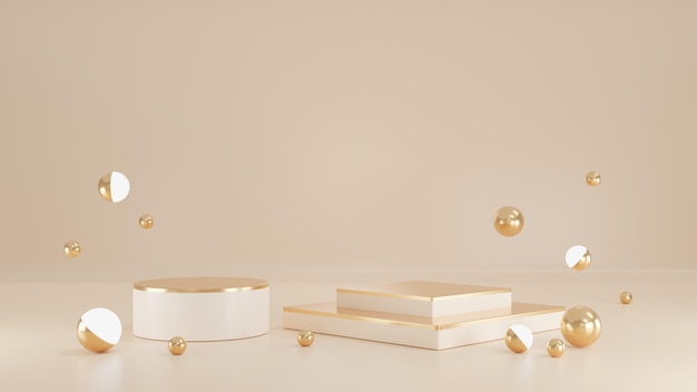 3D-weergave van roze en gouden voetstukpodiumminimale podium lege ruimte voor cosmetisch schoonheidsproduct