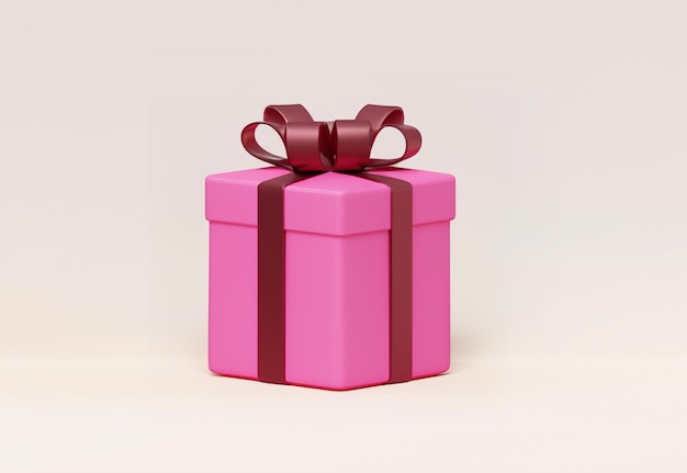 3D-weergave van roze geschenkdoos met rood lint