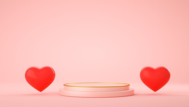 3D-weergave van roze stand met hart voor Valentijnsdag