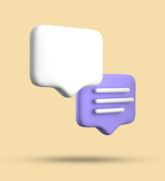 3D-weergave van spraakbubbel met kennisgevingsiconen 3D pastelgeel blauwe chat-iconset