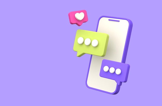 3D-weergave van tekstballonberichten social media communicatieconcept chatbox