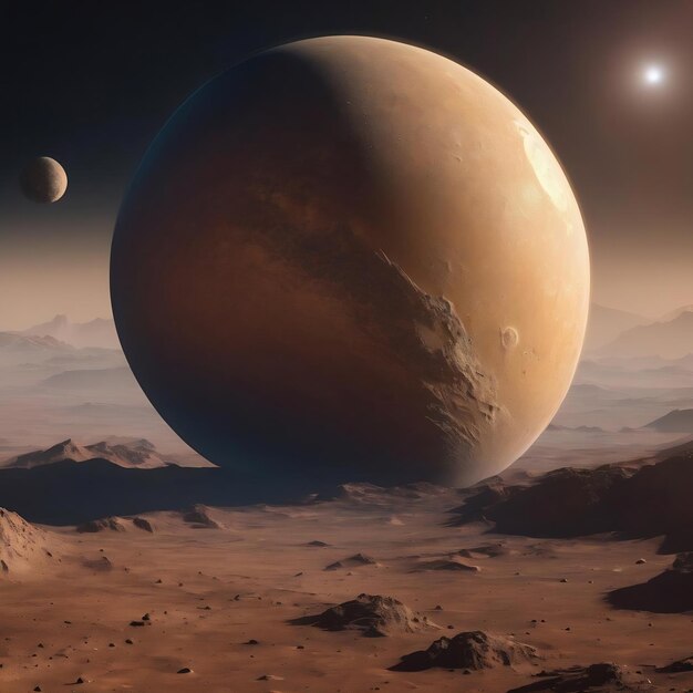 Foto 3d-weergave van titan één van de manen van saturnus, de zesde planeet vanaf de zon