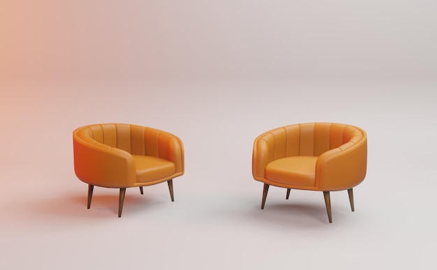 3D-weergave van twee oranje stoelen naast elkaar