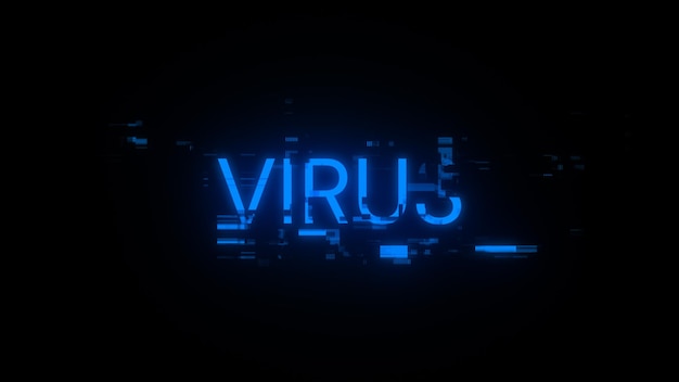 3D-weergave van virustekst met schermeffecten van technologische storingen