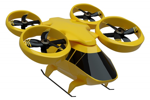 3d-weergave van vliegende gouden drone