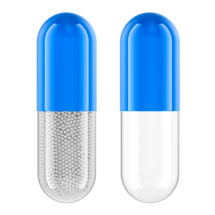 Foto 3d-weergave van volle en lege medicijncapsules