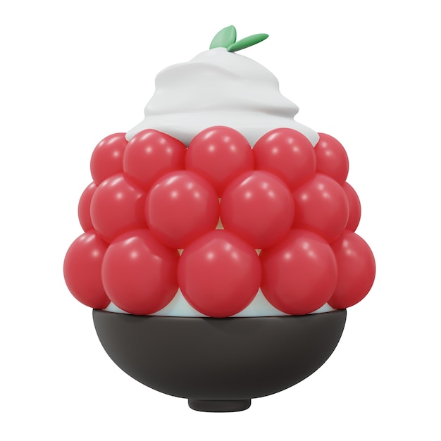 3d-weergave van watermeloen bingsu geschoren ijs geïsoleerd op wit 3d render cartoon style