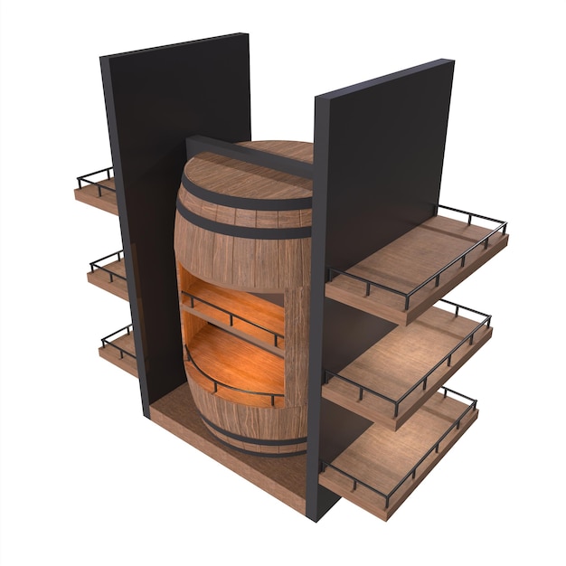 Foto 3d-weergave van whiskey barrel stand