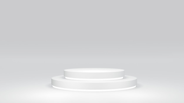 3D-weergave van witte cilinderpodium productpresentatie displaystandaard met licht onder platform