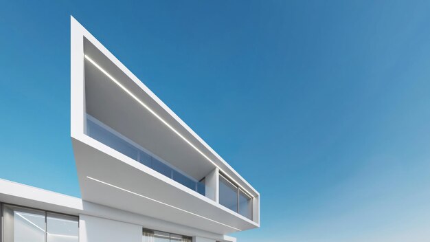 3D-weergave van witte moderne architectuur op blauwe achtergrond