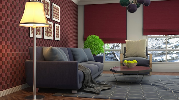 3D-weergave van woonkamer interieur