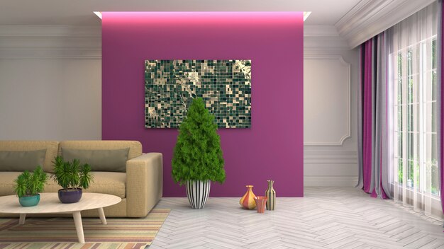 3D-weergave van woonkamer interieur