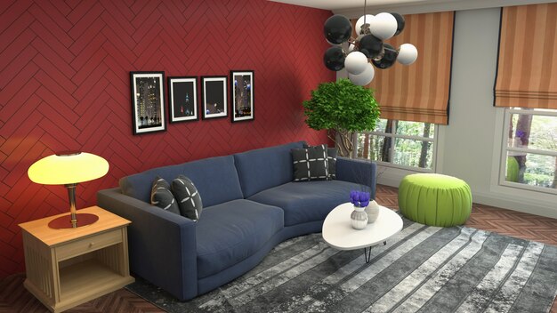 3D-weergave van woonkamer interieur