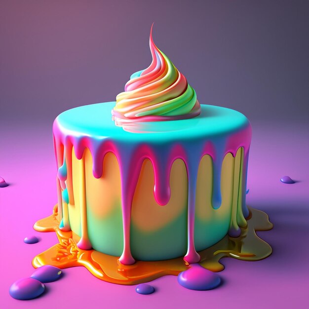 3D-weergave van zachte kleurrijke taartsmelting