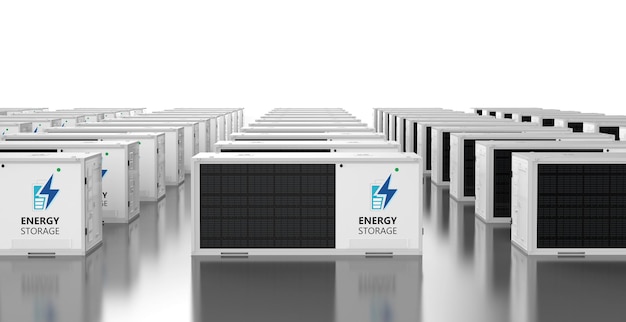 3d-weergavegroep van energieopslagsystemen of batterijcontainer-eenheden