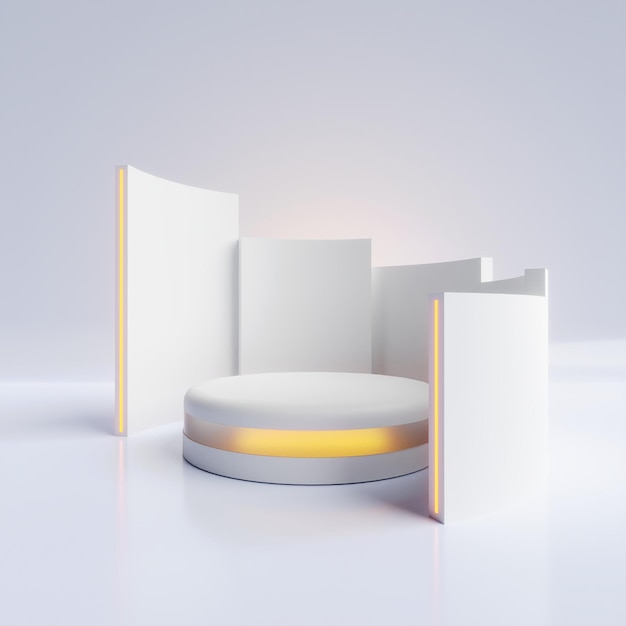 3d weergegeven van podium of voetstuk met gloeiend licht in wit voor productweergave