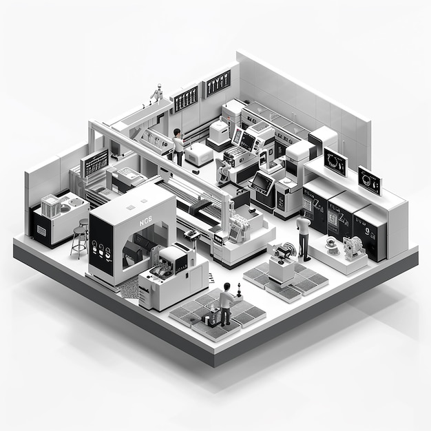 3D where house Manufacturing Isometric with Modern AI Technology