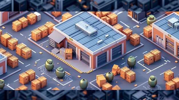 3D where house Manufacturing Isometric with Modern Technology