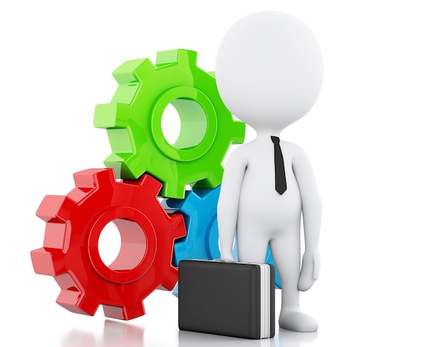 3d White business people and gear mechanism