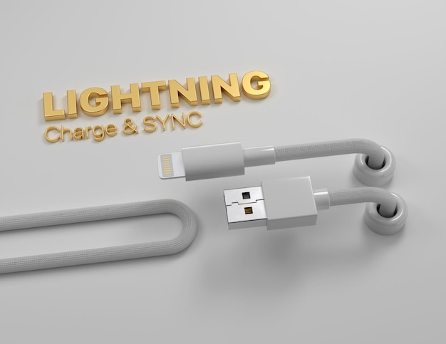 3d white cable Lightning to usb