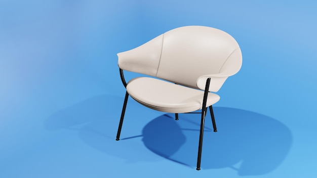 3D White chair with Blue Background