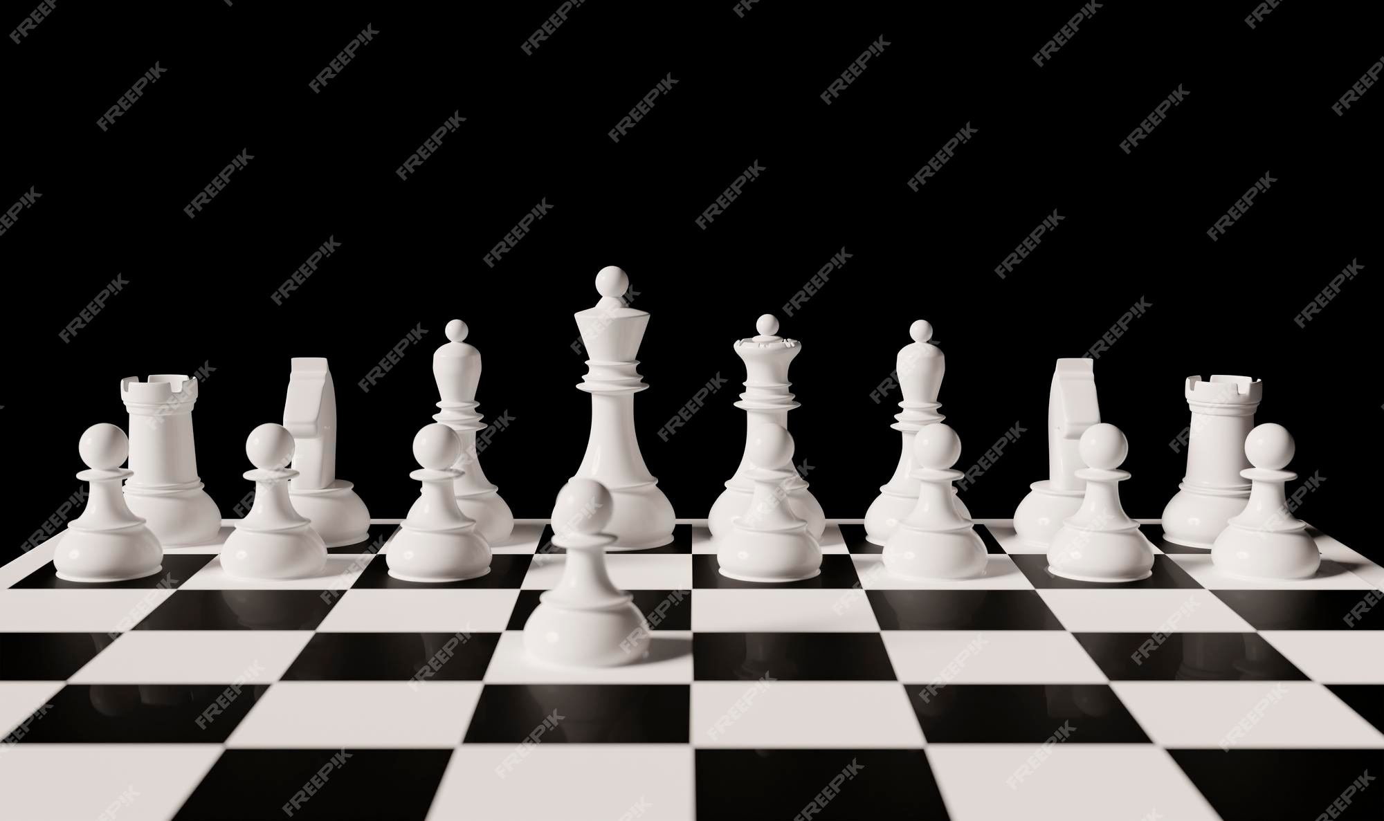 Layout Of A Chess Board In Black And White With Whites First Move