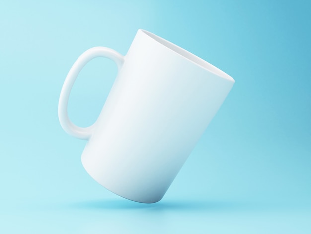 Photo 3d white coffee mug on blue background.