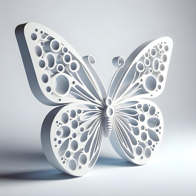 3D White Color Butterfly With Flat Color Background