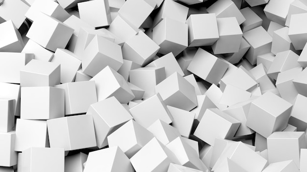 3D white cubes pile abstract background