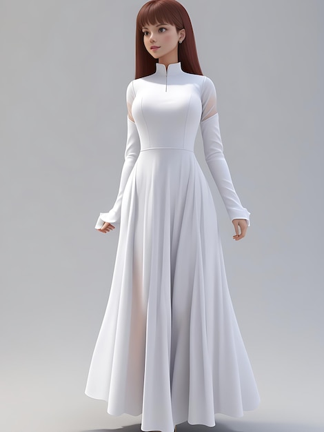 3d white dress without any design on it full sleeve and bottom of dress must be straight