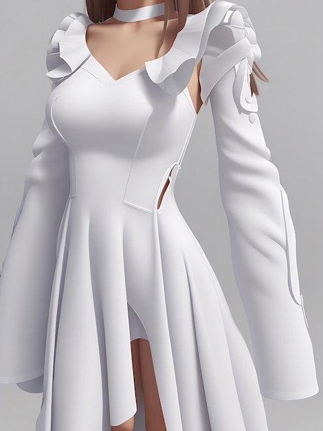 Белое платье 3D без никакого дизайна на нем полный рукав и дно платья должны быть прямыми