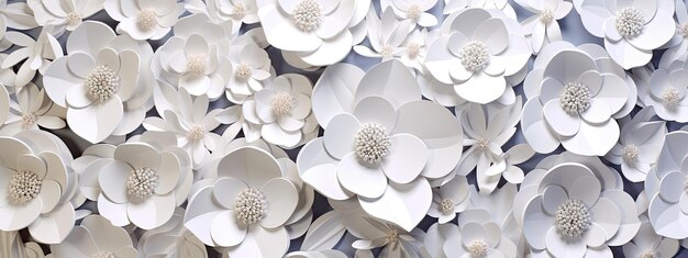 3d white flowers pattern on white background