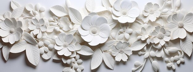 3d white flowers pattern on white background