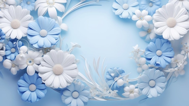 Photo 3d white flowers with blue background