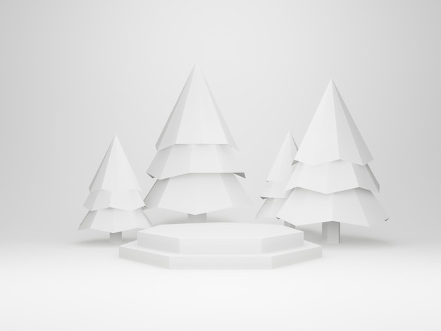 3D white geometric Christmas podium