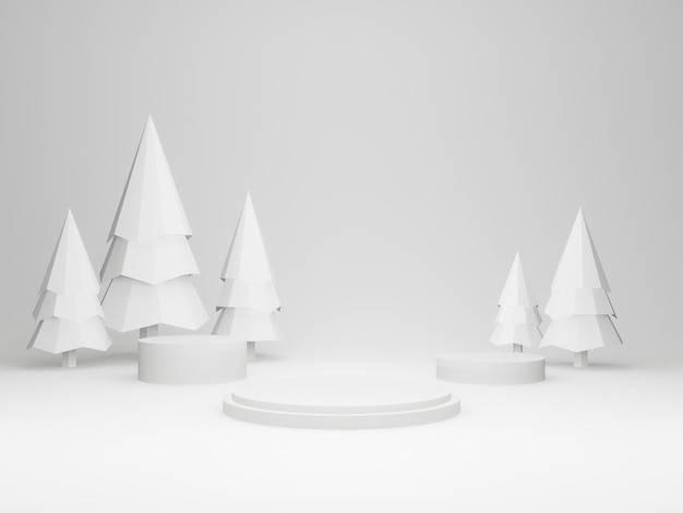 3D white geometric Christmas podium