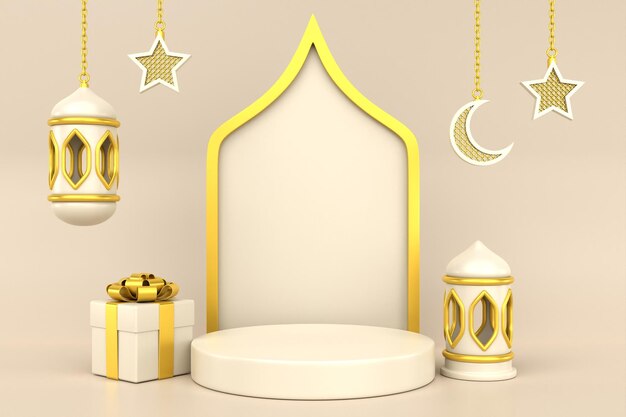 3d white gold islamic podium background 3D render