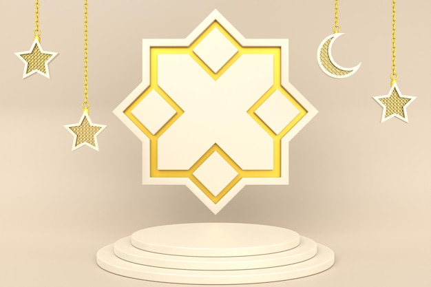 3d white gold islamic podium background 3D render